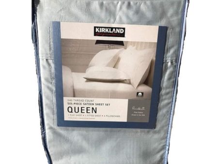 Kirkland 540 Thread Count Six Piece Sateen Sheet Queen Set Blue Hot on Sale