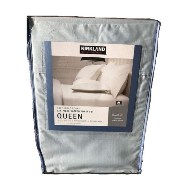 Kirkland 540 Thread Count Six Piece Sateen Sheet Queen Set Blue Hot on Sale