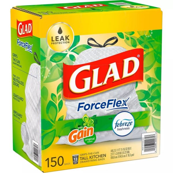 Glad Trash Bags Gain Febreze Scent 13GAL, 150ct For Discount