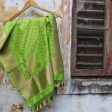 Parrot Green Pure Katan Silk Banarasi Handloom Dupatta For Sale