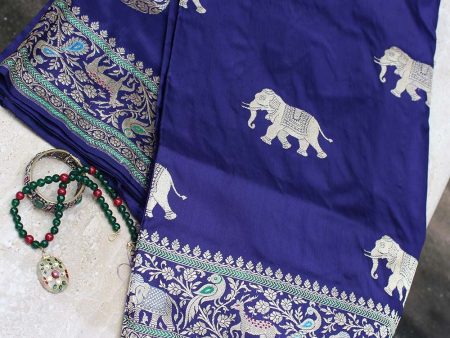 Navy Blue Pure Katan Silk Banarasi Handloom Saree Sale