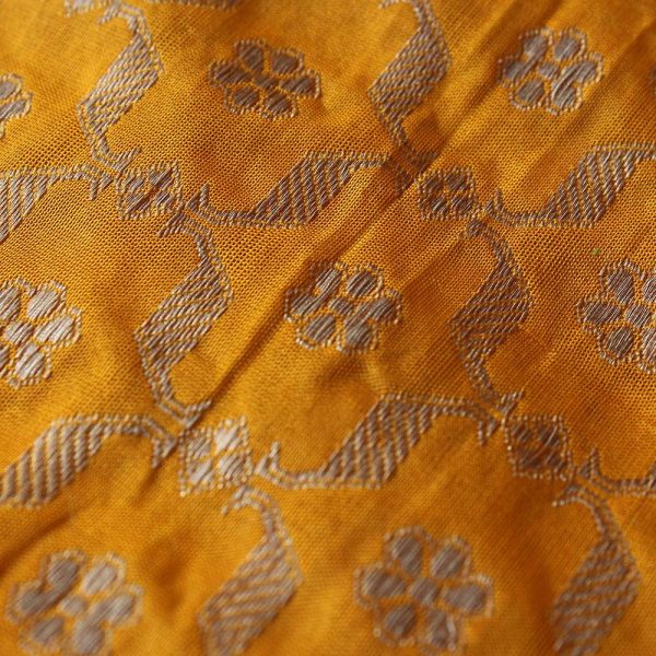 Orangish-Yellow Pure Katan Silk Banarasi Handloom Dupatta For Discount