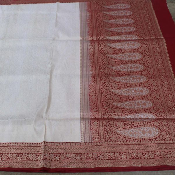 White Pure Katan Silk Banarasi Handloom Saree Discount