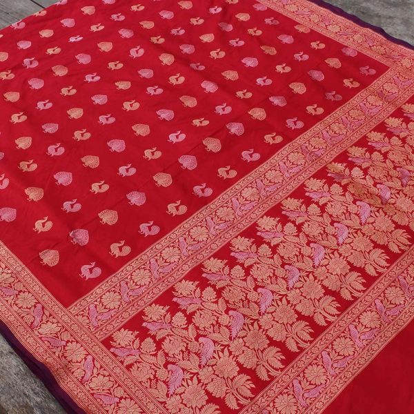 Red Pure Katan Silk Banarasi Handloom Saree Sale