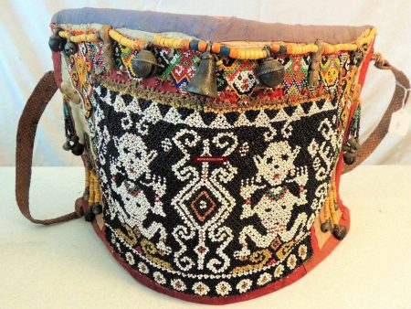 986 Old Beaded Dayak Baby Carrier from Borneo Online Sale