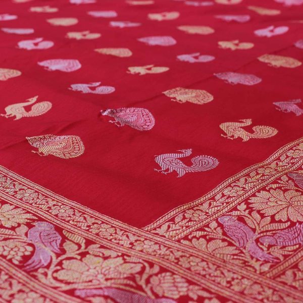 Red Pure Katan Silk Banarasi Handloom Saree Sale