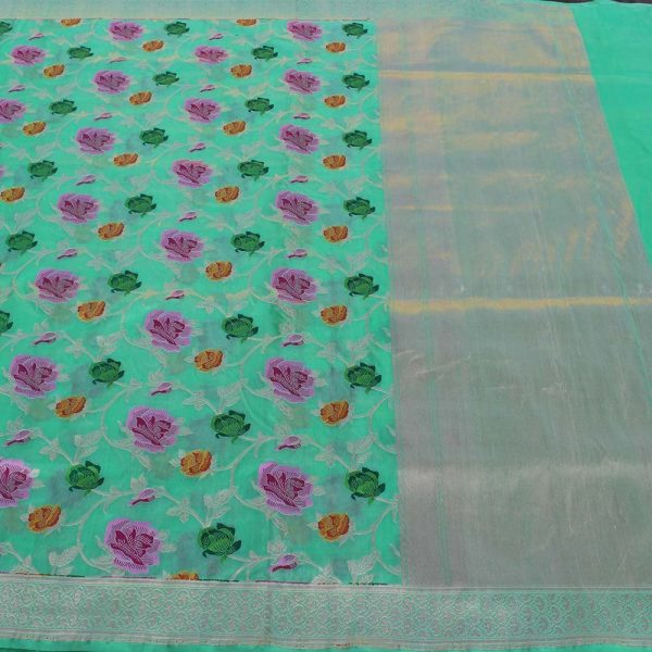 Sea Green Pure Katan Silk Banarasi Handloom Saree Fashion