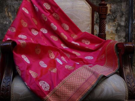 Orange-Gulabi Pure Katan Silk Banarasi Handloom Dupatta Fashion