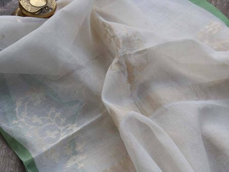 White Pure Cotton Real Zari Banarasi Handloom Stole Hot on Sale