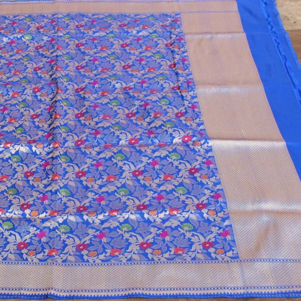 Royal Blue Pure Katan Silk Banarasi Handloom Dupatta For Cheap