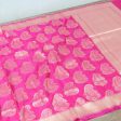 Indian Pink Pure Silk Georgette Handloom Banarasi Saree Cheap