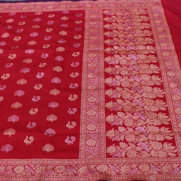 Red Pure Katan Silk Banarasi Handloom Saree Sale