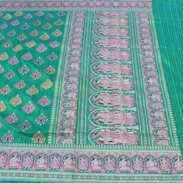 Sea Green Pure Katan Silk Banarasi Handloom Saree Discount