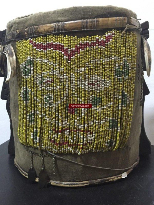 896 Antique Dayak Basket Baby Carrier with Beads Online now