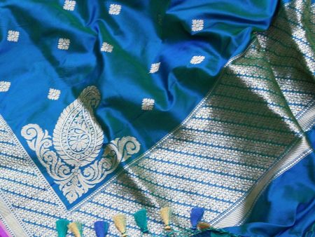 Green-Royal Blue Pure Katan Silk Banarasi Handloom Dupatta Fashion