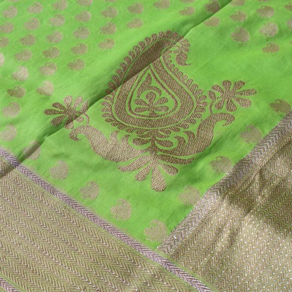 Parrot Green Pure Katan Silk Banarasi Handloom Dupatta For Sale