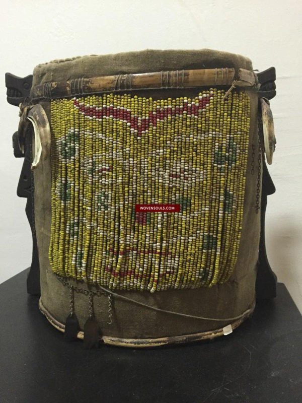 896 Antique Dayak Basket Baby Carrier with Beads Online now