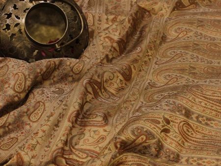 Beige Pure Soft Satin Silk Tanchoi Jamawar Banarasi Handloom Saree Sale