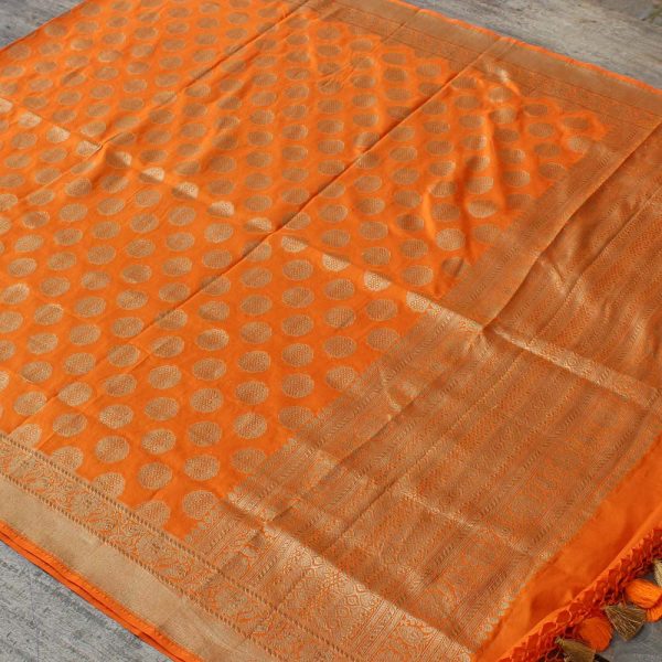 Orange Pure Katan Silk Banarasi Handloom Dupatta Supply