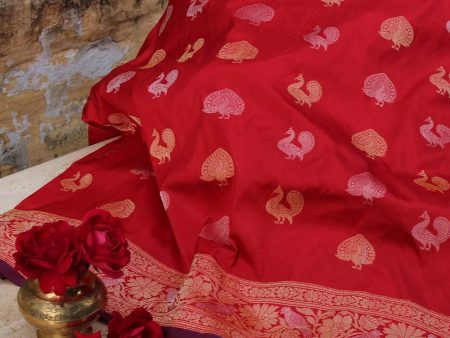 Red Pure Katan Silk Banarasi Handloom Saree Sale