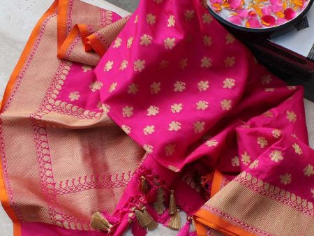 Rani Pink Pure Katan Silk Banarasi Handloom Dupatta Supply