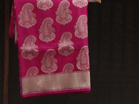 Indian Pink Pure Silk Georgette Handloom Banarasi Saree Cheap