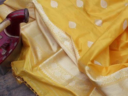 Yellow Pure Katan Silk Banarasi Handloom Dupatta Online now