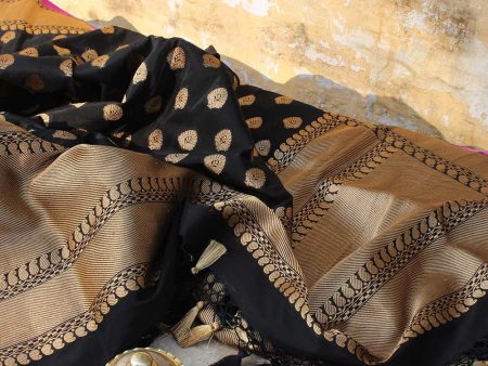 Black Pure Silk Georgette Banarasi Handloom Dupatta Online Hot Sale