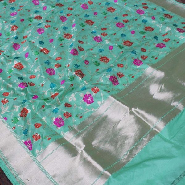 Sea Green Pure Katan Silk Banarasi Handloom Dupatta Cheap