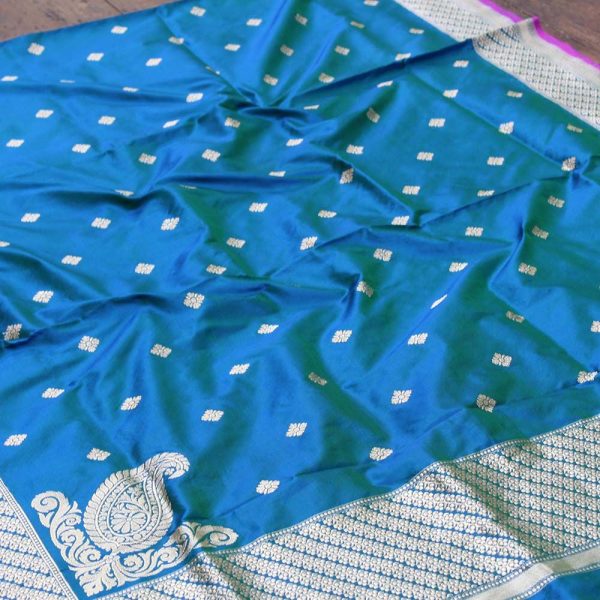 Green-Royal Blue Pure Katan Silk Banarasi Handloom Dupatta Fashion