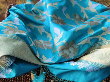 Turquoise Blue Pure Katan Silk Banarasi Handloom Dupatta Sale