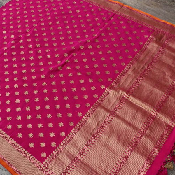 Rani Pink Pure Katan Silk Banarasi Handloom Dupatta Supply