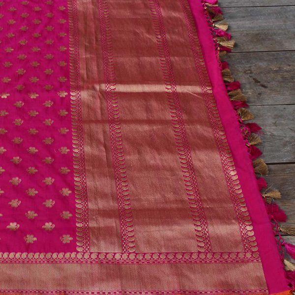 Rani Pink Pure Katan Silk Banarasi Handloom Dupatta Supply