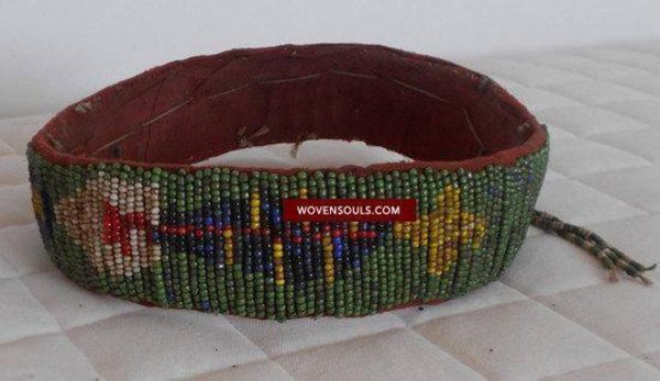 204 Pair of Antique Dayak Bead Head Bands Borneo For Sale