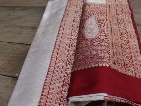 White Pure Katan Silk Banarasi Handloom Saree Discount