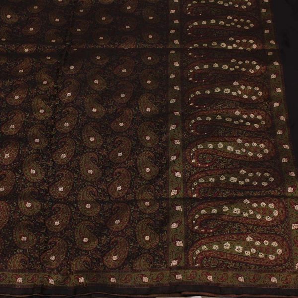 Black-Brown Pure Soft Satin Silk Tanchoi Jamawar Banarasi Handloom Saree Online