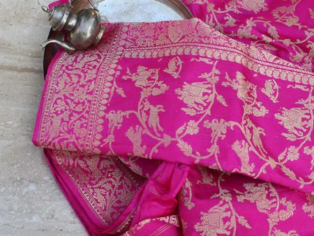 Indian Pink Pure Katan Silk Banarasi Shikaargah Handloom Saree Online Sale