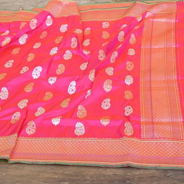 Orange-Gulabi Pure Katan Silk Banarasi Handloom Dupatta Fashion