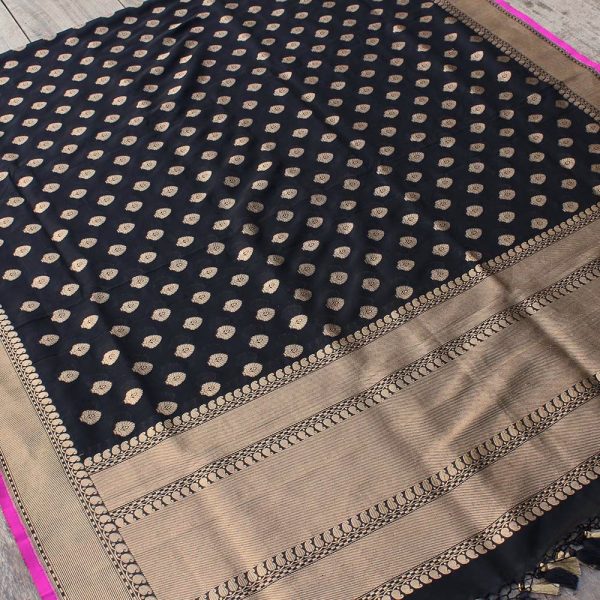 Black Pure Silk Georgette Banarasi Handloom Dupatta Online Hot Sale