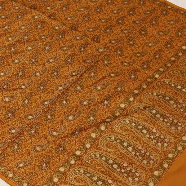 Mustard Pure Soft Satin Silk Tanchoi Jamawar Banarasi Handloom Saree For Sale