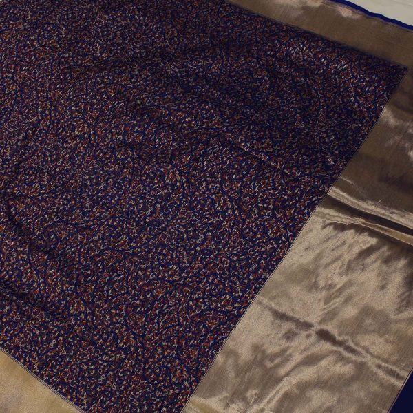 Royal Blue Pure Katan Silk Tanchoi Jamawar Banarasi Handloom Saree Cheap