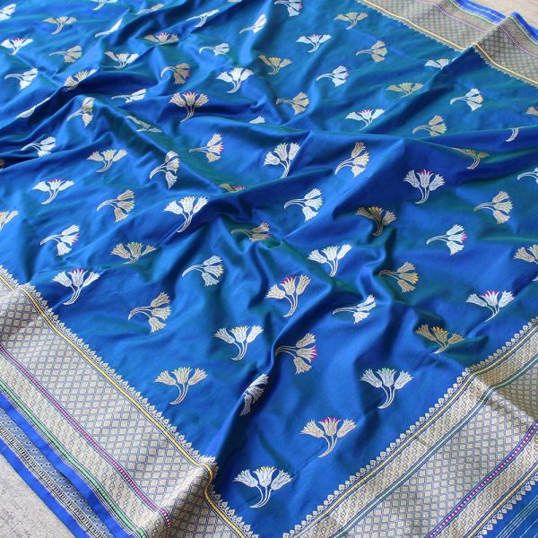 Blue-Green Pure Katan Silk Banarasi Handloom Dupatta Online