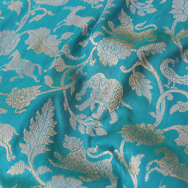 Ferozi Blue Pure Katan Silk Banarasi Shikaargah Handloom Saree Cheap