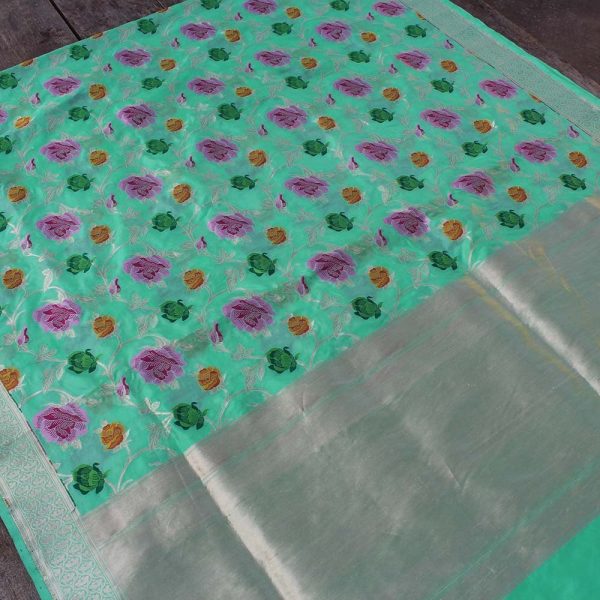 Sea Green Pure Katan Silk Banarasi Handloom Saree Fashion