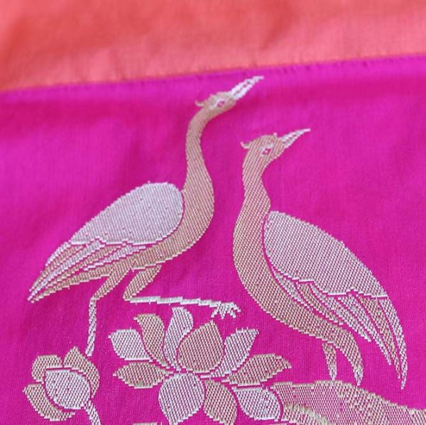 Peach Pure Katan Silk Banarasi Handloom Saree For Sale