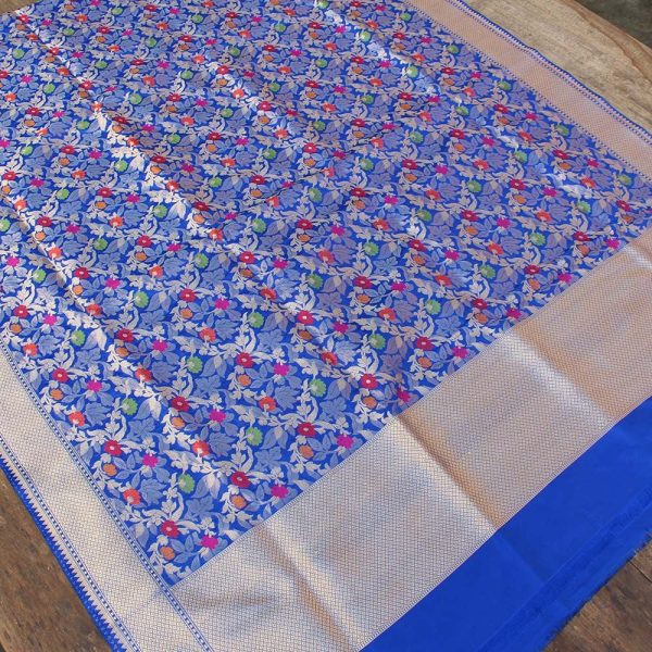 Royal Blue Pure Katan Silk Banarasi Handloom Dupatta For Cheap