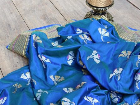 Blue-Green Pure Katan Silk Banarasi Handloom Dupatta Online