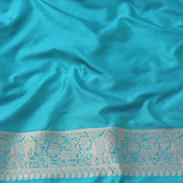 Ferozi Blue Pure Katan Silk Banarasi Shikaargah Handloom Saree Cheap