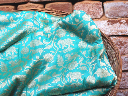 Ferozi Blue Pure Katan Silk Banarasi Shikaargah Handloom Saree Cheap