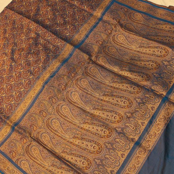 Blue Pure Soft Satin Silk Tanchoi Jamawar Banarasi Handloom Saree For Discount